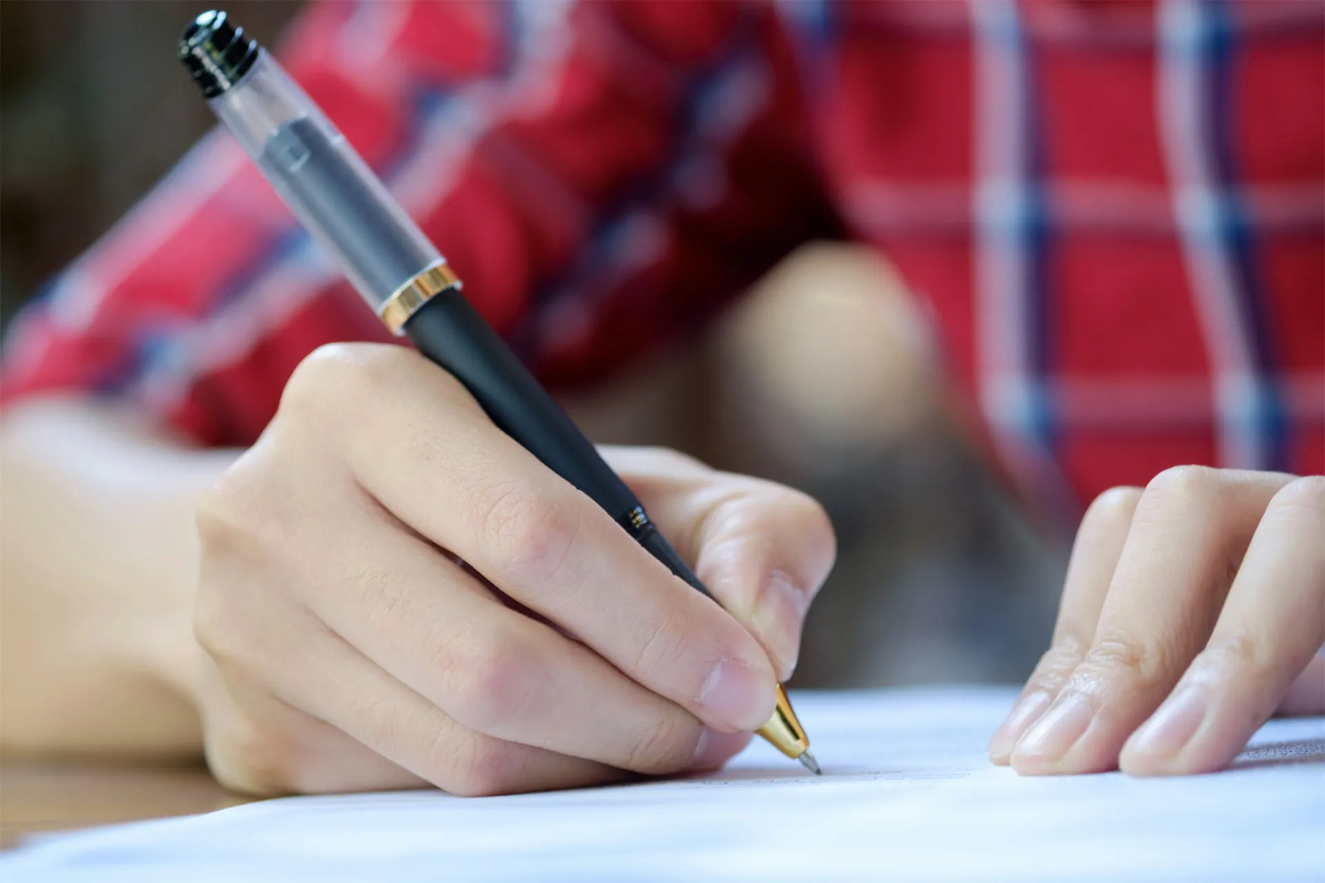 Hand writing with a pen