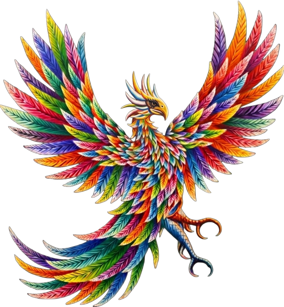 Multicolor phoenix with open wings
